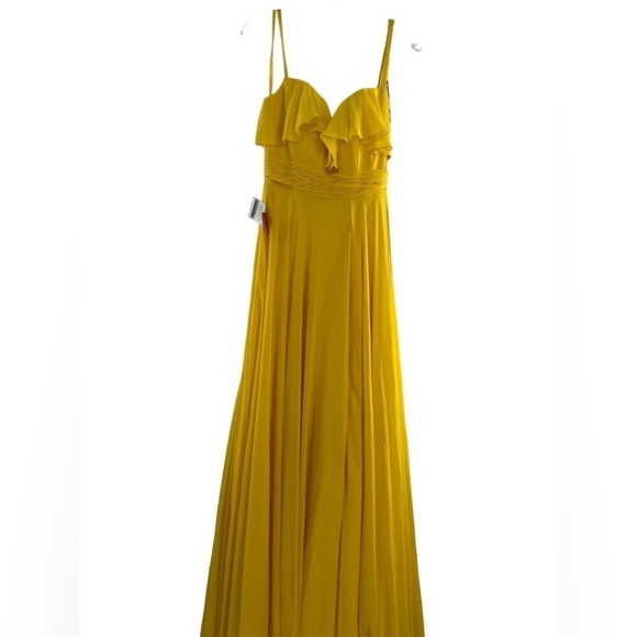 NWT Mac Duggal Spaghetti Strap Sunshine Yellow Ruffle Dress 4 - Picture 2 of 10